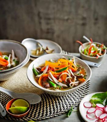 Chicken and mushroom pho with carrot noodles