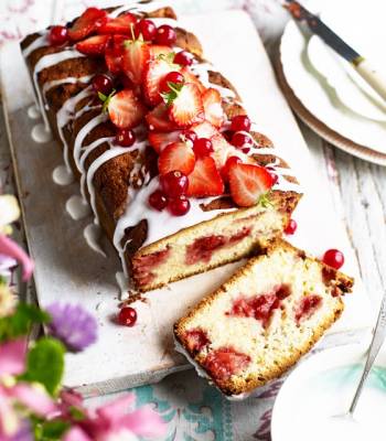Strawberry and redcurrant loaf cake