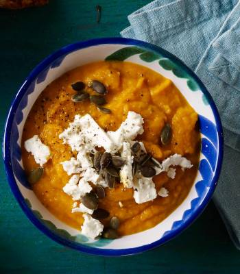 Spiced carrot and feta dip with pumpkin seeds