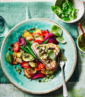 Warm tuna niçoise ratatouille stack