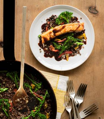 Grilled salmon and Puy lentil salad