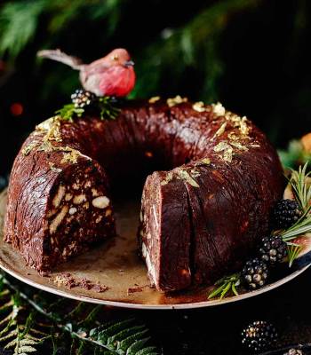 Fruit and nut chocolate wreath