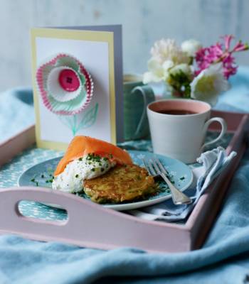 Breakfast potato fritters with smoked salmon