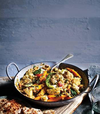 Coconut dhal with roasted veg
