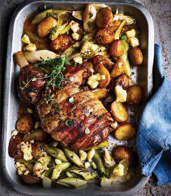 Spring roast lamb with leeks and Caerphilly  