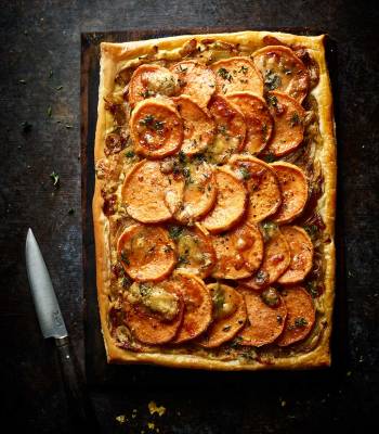 Sweet potato and Stilton tart