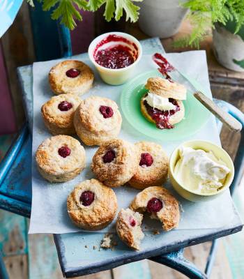 Double raspberry and clotted cream scones