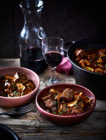 Pork and red wine stew with porcini and chestnuts