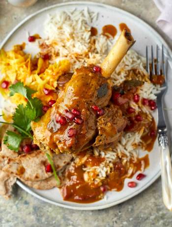 Curried lamb shanks with Mauritian mango kutcha 