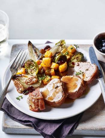 All-in-one roast pork and winter veg