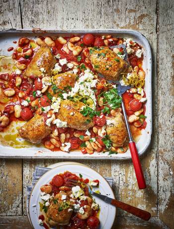 Greek chicken and butter bean traybake