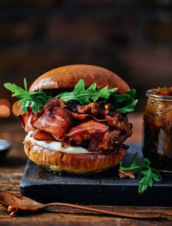 Smoky bacon buns with date ketchup
