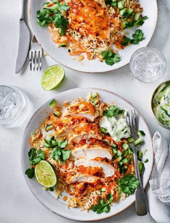 Sticky chicken with carrot pilau