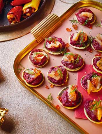 Blinis with beetroot and smoked salmon