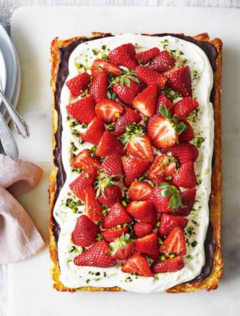 Marzipan cake with strawberries
