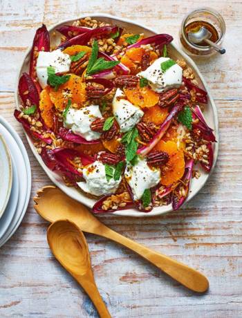 Clementine, pearl barley and burrata salad