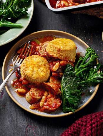 Sausage and baked bean cobbler