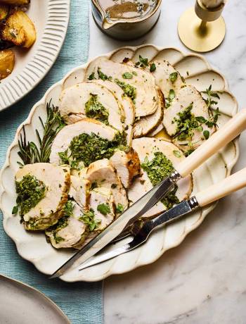 Roast turkey breast with almond and lemon stuffing