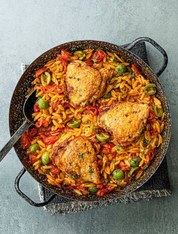 Chicken cacciatore orzo bake