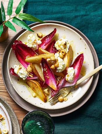 Fried pear, chicory and ricotta salad
