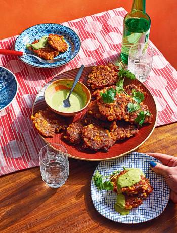 Kimchi and sweetcorn fritters with herb mayo