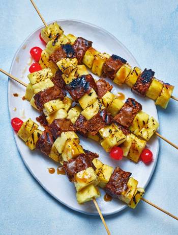 Rum-glazed pineapple and ginger cake skewers