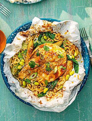 Teriyaki chicken and noodle parcels