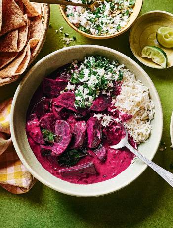 Beetroot curry with a coconut sambol