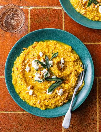 Butternut squash bulgur risotto with goat’s cheese
