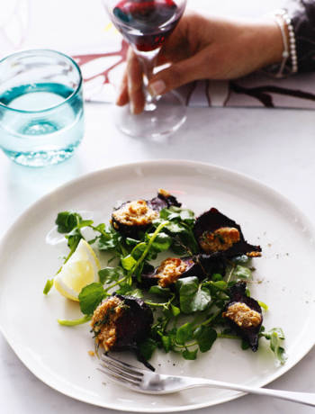 Roast beetroot with hazelnut butter and watercress