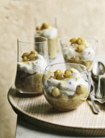 Gooseberry compote with almond mascarpone