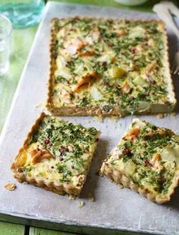 Salmon and watercress quiche