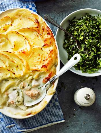Dairy-free fish pie with crispy kale