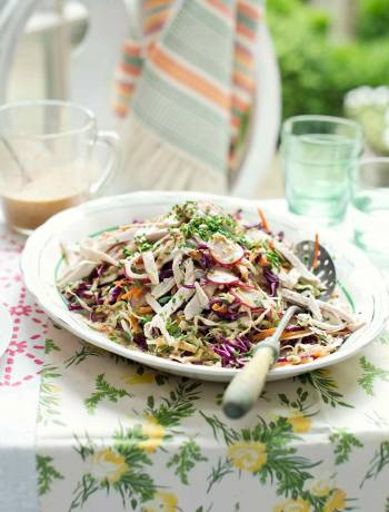 Japanese chicken coleslaw with ginger almond dressing