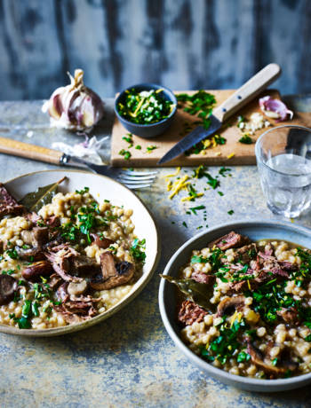 Slow cooker beef and barley one-pot with zesty gremolata