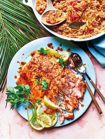 Cajun butter salmon and red pepper rice