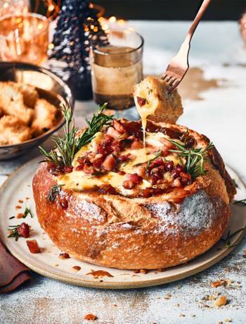 Baked Camembert with bourbon and brown sugar bacon 