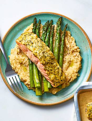 Dijon baked salmon with butter bean mash