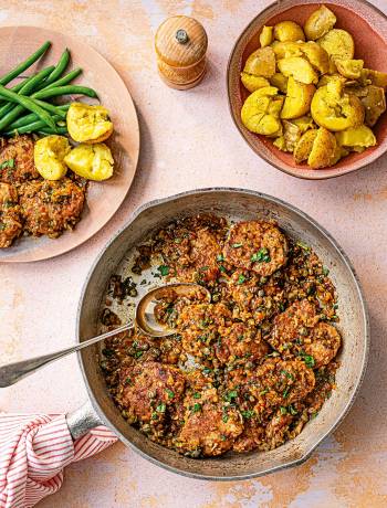 Pork piccata with crushed potatoes