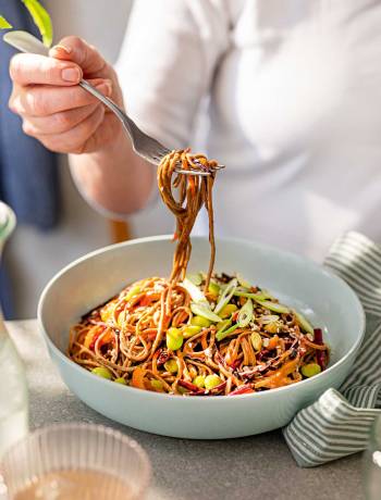 Rainbow slaw soba noodles