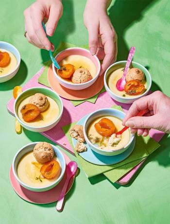 Ricotta cheesecakes with roast apricots