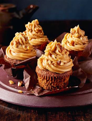 Coffee-soaked date and walnut muffins