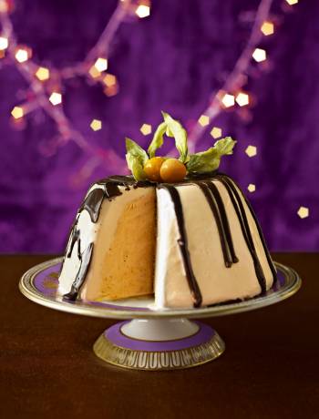 Blood orange and chocolate ice cream bombe