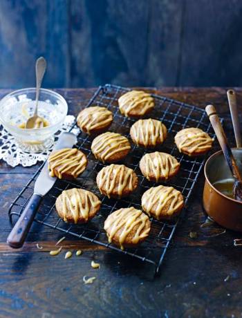 Coffee, cardamom and almond friands with toffee drizzle 
