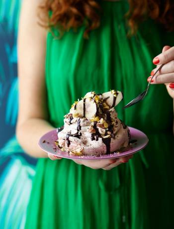 Chocolate and banana pavlovas