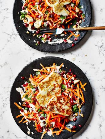 Cashew, carrot, pomegranate and halloumi salad