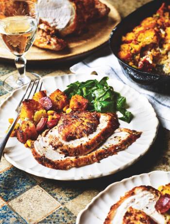 Cajun roast chicken with cornbread stuffing