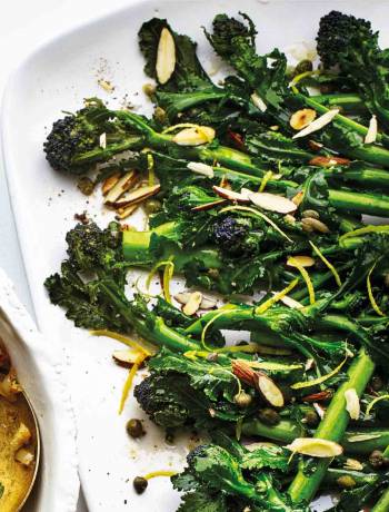 Purple sprouting broccoli with nutty butter 