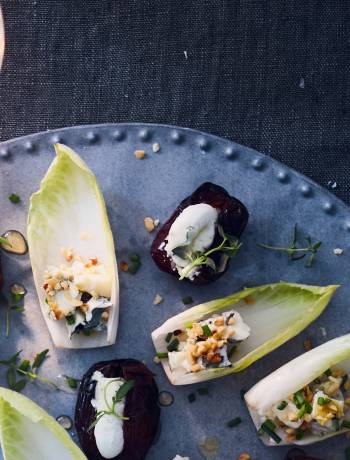 Chicory 'boats' with blue cheese and hazelnuts
