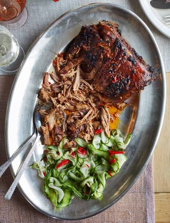 Harissa lamb with quick pickled cucumber 